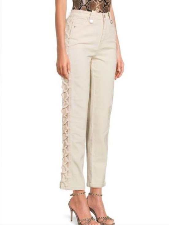 Habitual Denim - Habitual Side Lace Up High Rise Straight Leg Jeans Cream Off-White Size 6/28